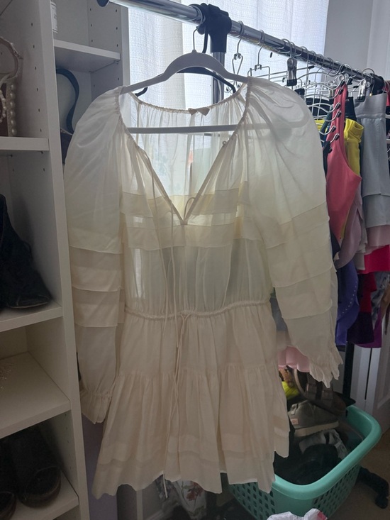 Ulla Johnson Dresses & Skirts - Ulla Johnson Cotton-Silk Cream Mini Dress with Sheer Puff Sleeves